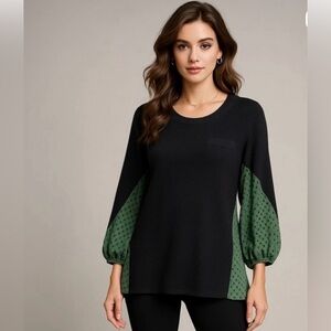 CAbi Black and Green Patterned Blouse